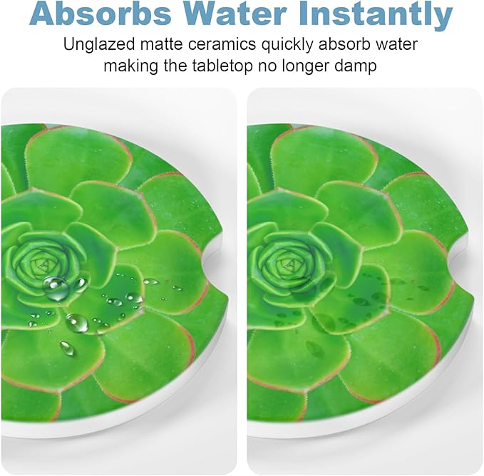 2 Pack Car Cup Holder Coaster, 2.63 inch Anti Slip Insert Absorbent Ceramic Car Coaster with Cork Base and Finger Notch, Cute Car Accessories Interior for Women, Cute Car Coasters., CH0025