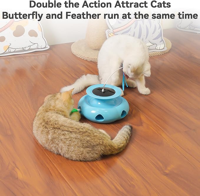 Interactive Cat Toys for Indoor Cats Rechargeable 3in1 Ambush Feather, Fluttering Butterfly, Track Balls, Automatic Kitten Toys Touch Activated, 2 Refill Feather