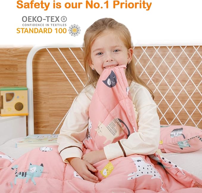 Uttermara Weighted Blanket 3 lbs, Ultra Cozy Minky Fleece and Cotton Sided with Cartoon Patterns, Reversible Heavy Blanket Great for Calming and Sleeping, 36x48 inches, Pink Cat