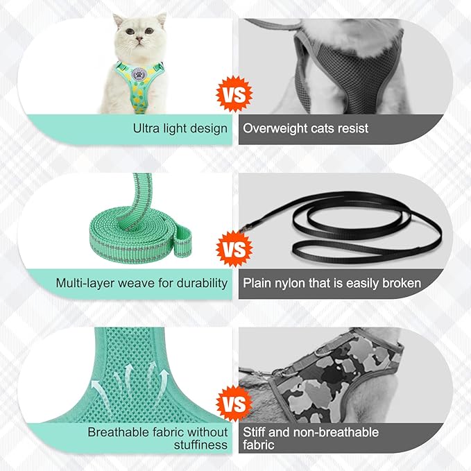 BEAUTYZOO Cat Harness and Leash Set for Walking Escape Proof, Neck Release Adjustable Harness for Kitten Puppy Small Medium Large Cats, Soft Cute Easy Control Small Cat Harness for Cats Boy and Girls