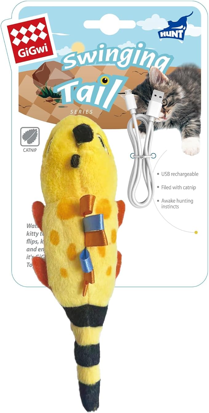 Gigwi Interactive Catnip Cat Toys, Electronic Flopping Toys Motion Activated, Automatic Moving Cat Toys for Indoor Cats, USB Rechargeable Cat Enrichment Toy Self Play for Hunting and Kicker, Lizard