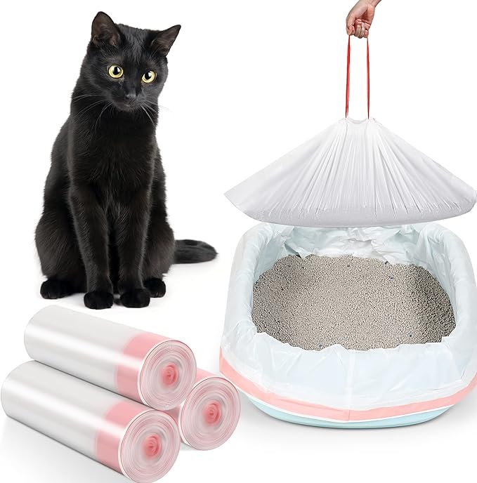 30 Count Cat Litter Box Liners Large Drawstring Cat Pan Bags Kitty Litter Box Liners XL Heavy Duty Liner Bags for Pets Cats Litter Box Tray, 36 x 18 Inch