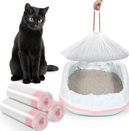 30 Count Cat Litter Box Liners Large Drawstring Cat Pan Bags Kitty Litter Box Liners XL Heavy Duty Liner Bags for Pets Cats Litter Box Tray, 36 x 18 Inch