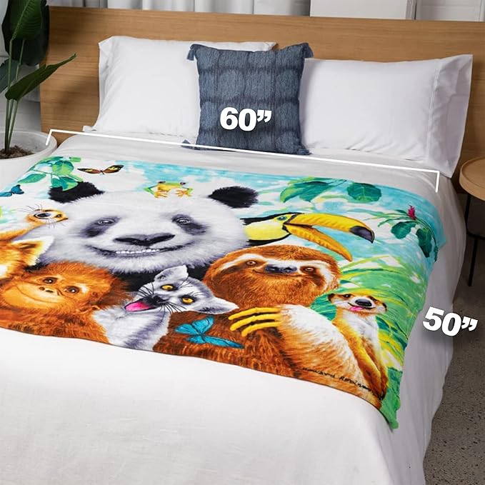 Dawhud Direct 50x60-Inch Fleece Throw Blanket - Panda and Zoo Animals Blanket for Adults and Kids - Soft and Cozy for Bed, Couch, or Travel - Thoughtful Gift for Animal Lovers