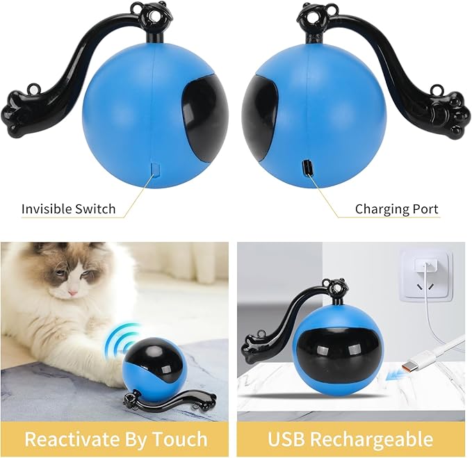 Interactive Cat Toy Ball,Simulated Hunting Remote Control Cat Toy,Electric Cat Automatic Ball Fast Rolling in Pouch, Motion Activate Chirping Hide and Seek Cat Toy Mouse Catching Game