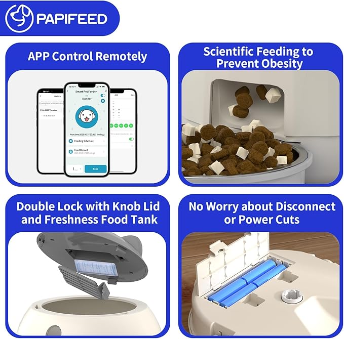 Smart Automatic Cat feeders(2.4G WiFi) and External Camera(2.4/5G WiFi), WiFi Pet Feeder with APP, 1080P HD Video with Enhanced IR Night Vision,Blue-Tooth Link Function&Cloud Storage(Gray)