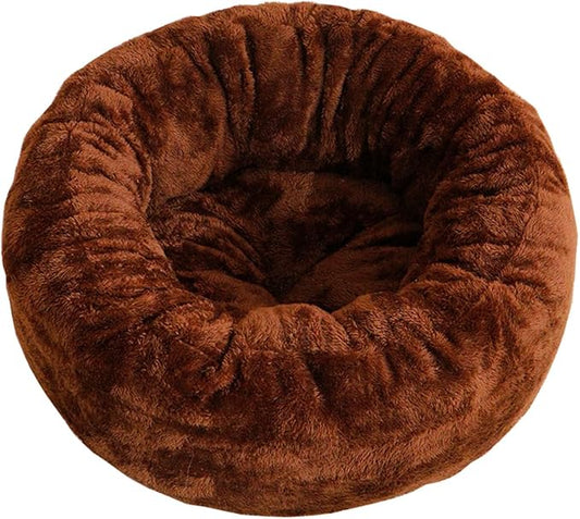 Cat Beds for Indoor Cats,Fluffy Donut Cat Bed Non -Slip Cat Bed Small Dog Bed Self Warming Pet Bed Cat Beds & Furniture Round Anti Anxiety Kitty Bed (Brown M)