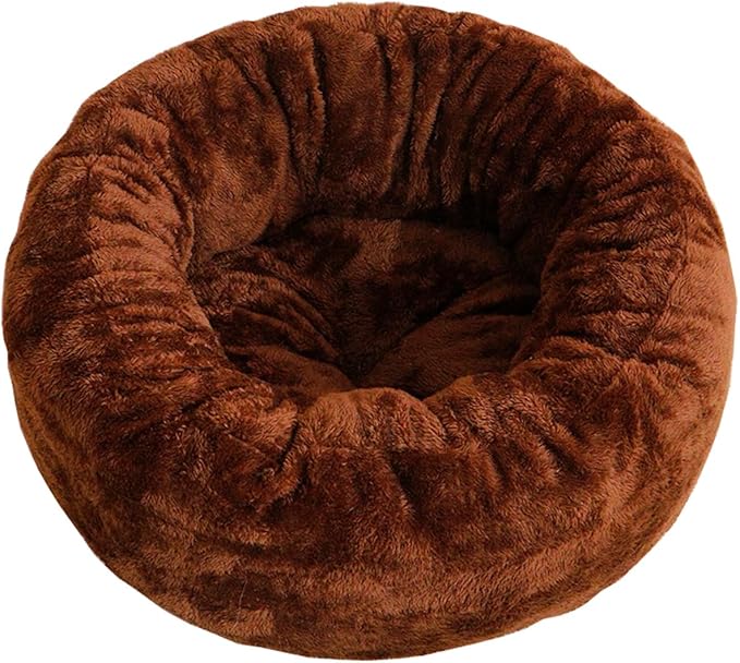 Cat Beds for Indoor Cats,Fluffy Donut Cat Bed Non -Slip Cat Bed Small Dog Bed Self Warming Pet Bed Cat Beds & Furniture Round Anti Anxiety Kitty Bed (Brown L)