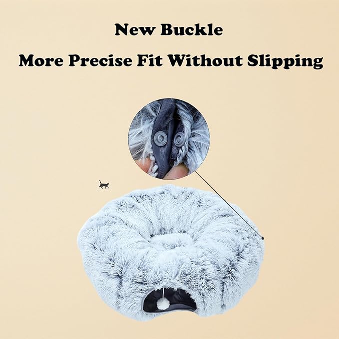 Cat Tunnel Bed for Indoor Cats, with Detachable Soft Mat, Fluffy Plush Central Cat Couch, Hanging Toy, Multifunctional Plush Cattasaurus Peekaboo Cave for Small, Medium, Large Cats, Rabbit