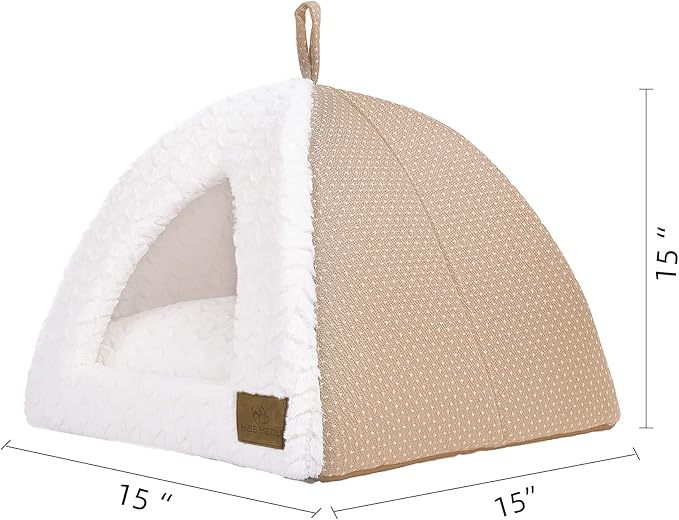 Cat Dog Tent Triangle Bed Removable Cushion Cover Two Way Conversion (Medium, Beige Linen)