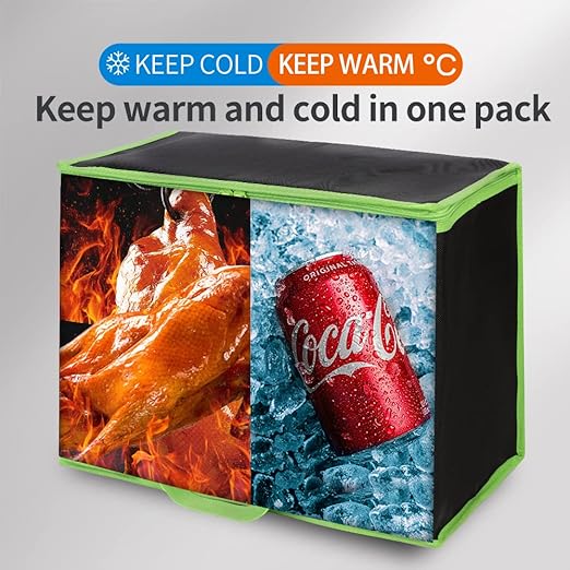 Bodaon 2-Pack Insulated Pizza Delivery Bags, X-Large Reusable Grocery Shopping Bags, Black with Green Edge