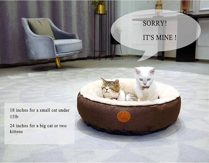 HACHIKITTY Washable Donut Cat Bed Round, Cat Beds Indoor Cats Medium, Small Cat Bed Machine Washable