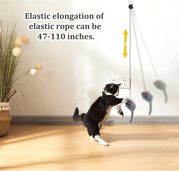 Andiker 5Pcs Interactive Cat Toys for Indoor Cats, Triangular Hook Door Frame Cat Toy with The Adjustable Elastic Rope Cat Mouse Toy and 4pcs Cats Springs Self-Playing Cat Catching Toys (Sucker)