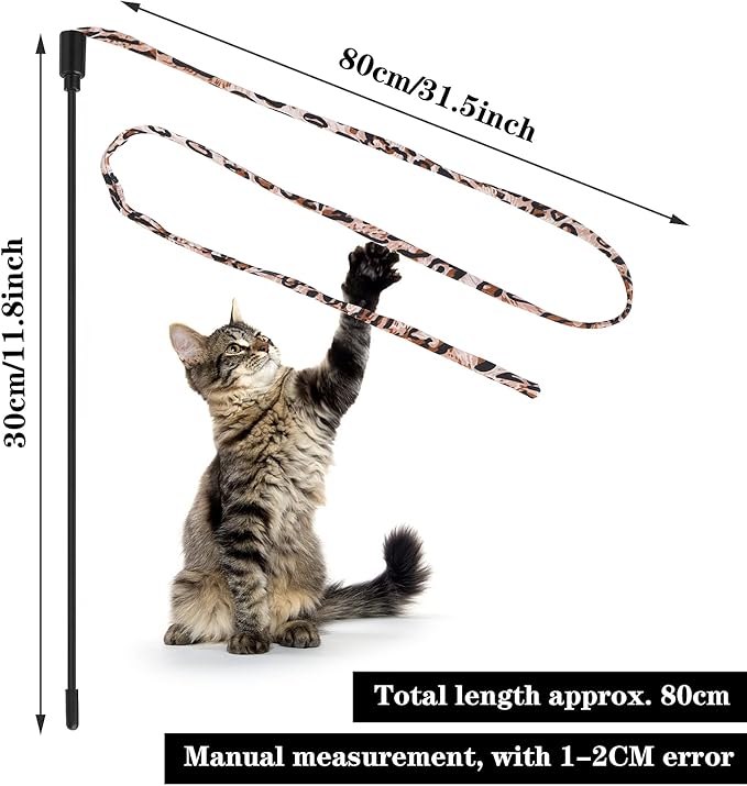 Molain Cat Wand Rainbow Toy, 5pcs Rainbow Wand for Kittens Training Rainbow Ribbon Interactive Cat Wand Stick Toy for Kitten Cat Indoor Exerciser Playing(30cm, Leopard Print)