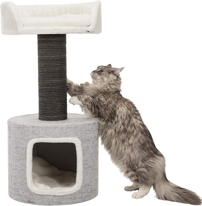 TRIXIE Fonda Cat Scratching Post 39 Inch - Cat Scratcher with Soft Fabric Covering Base and Durable Sisal Rope - for Large Cats with Condo Base and Platform - in Gray