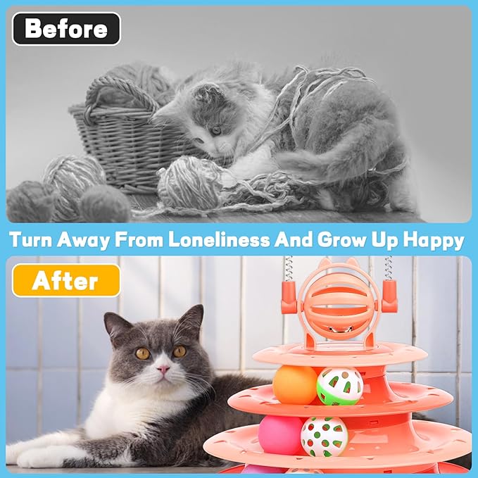 Cat Toys Interactive Cat Toys for Indoor Cats Kitten Toys Interactive Cat Toy Cat Puzzle Toy Cat Ball Toy with 2 Cat Teasers (Orange)