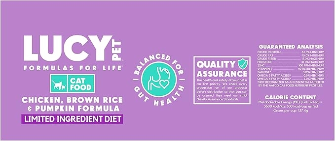 Lucy Pet Products Chicken, Brown Rice & Pumpkin, LID Cat Food 10lb