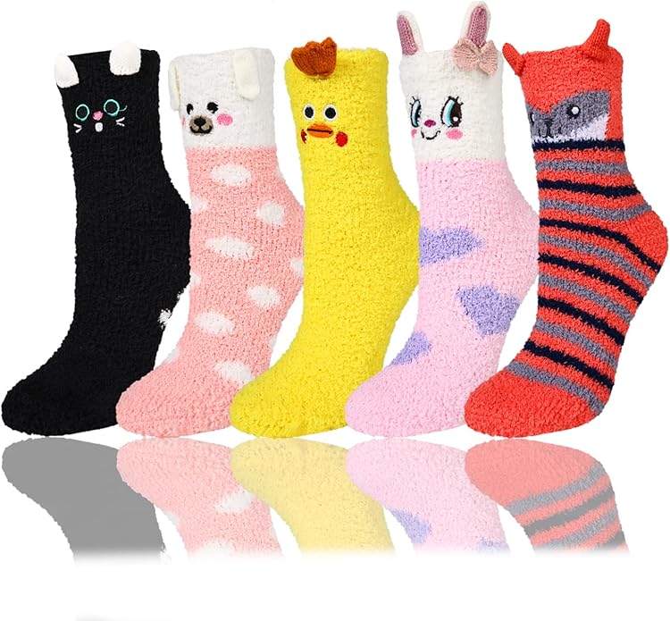 Benefeet Sox Cute Animal Fuzzy Socks for Women Girls Funny 3D Animal Cozy Socks Fluffy Slipper Socks Plush Comfy Soft Socks