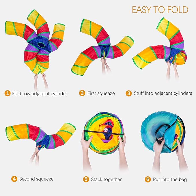 EGETOTA Cat Tunnel for Indoor Cats Large, with Play Ball S-Shape 5 Way Collapsible Interactive Peek Hole Pet Tube Toys, Puppy, Kitty, Kitten, Rabbit (Multicolor)