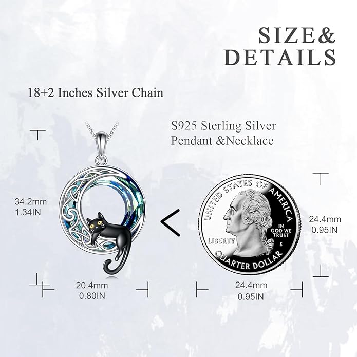 AOBOCO Cat Necklace Sterling Silver Bat Black Cat Quartz Cat Necklace Ghost Pumpkin Pentagram Witch Pendant Necklace Halloween Gifts for Women