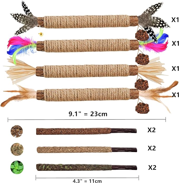 Cat Toys 12PCS Catnip Toy for Indoor Kitten Toys Cat Chew Stick for Dental Cleaning Teeth Cat Silvervine Rope Treat Kitty Feather Snack for for Kick Molar Scratch Self Play Interactive Boredom