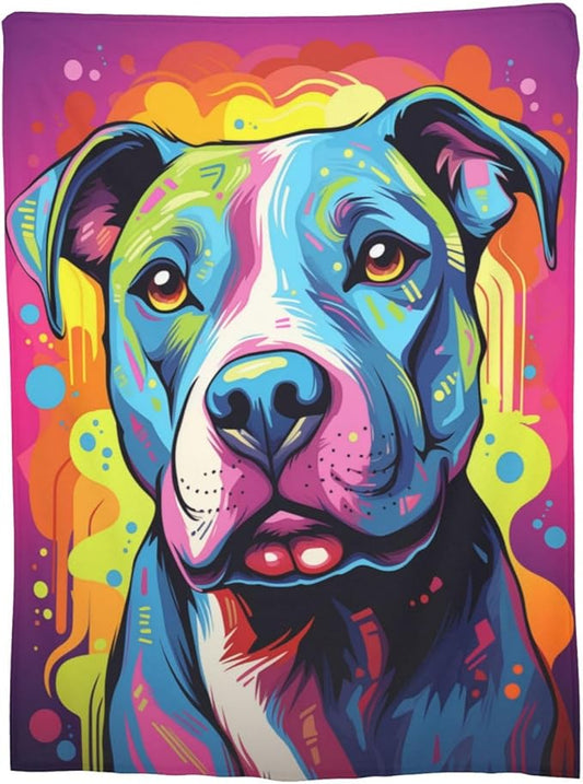 Colorful Pitbull Fleece Blanket Animal Print Pit Bull Fleece Throw Blanket for Mom Women Men Kids Super Soft Plush Dog Blanket Throw Plush Blanket for Bed Sofa Valentine's Day Decor 50"x60"