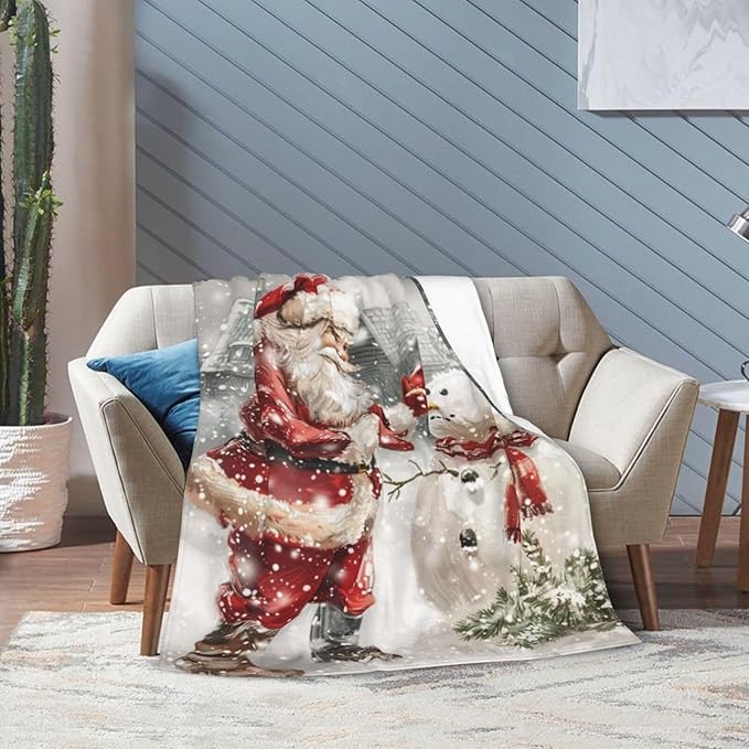 Snowman Blanket for Women Santa Claus Throw Blanket Snowman Decor Merch Cozy Fuzzy Warm Soft Plush Flannel Fleece Lightweight Bedding for Men Boys Kids Girls Couch Bed Sofa 50"X40"