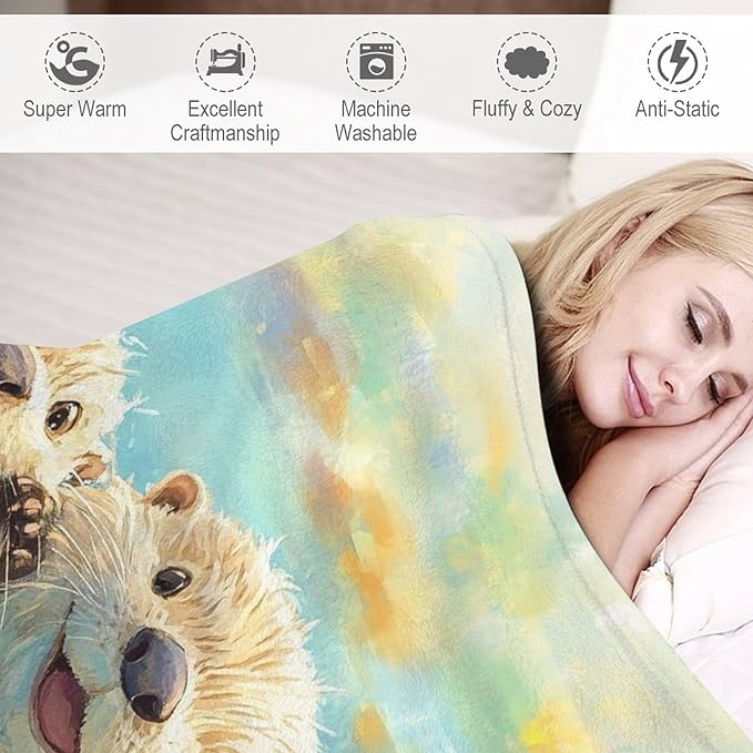 Otter Gifts for Girls & Boys - Soft, Warm Fleece & Flannel Plush Blankets for Bed, Sofa, Couch - 60"x80"
