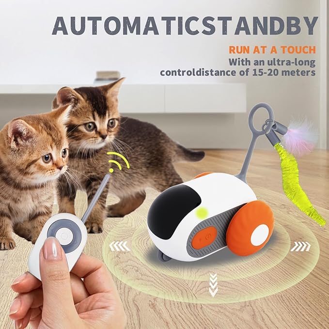 Remote Control Cat Toy for Indoor Interactive Turbo Tail 2.0 Cat Toy Automatic Moving Eemote Mouse Smart Electric Teazys Cat Toy Mobile Car Toy, Orange