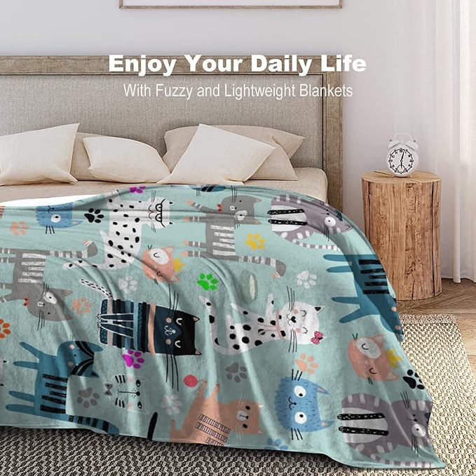 Cat Blanket Gifts for Women Girls Soft Flannel Cat Lovers Throw Blanket for Kids Adults 60"X 50"