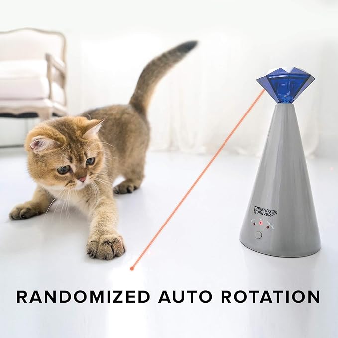 Friends Forever Interactive Laser Cat Toy - Automatic Rotating Laser Pointer for Cool Cats, Electronic Toys for Stimulating Exercise, Battery Powered Auto Lazer, 3 Speed Mode, Blue