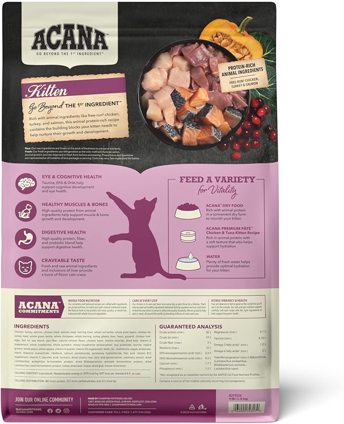 ACANA Highest Protein Dry Cat Food for Kittens, Poultry and Fish Cat Food, 4lb