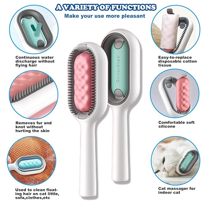 2 PCS Cat Grooming brush, Cat Self Groomers with Catnip, Pet Hair Removal Comb with Water Tank,Cat Accessories Including Soft Tissue for Indoor Long Fur Kitten Massage and Cleaning(Pink)