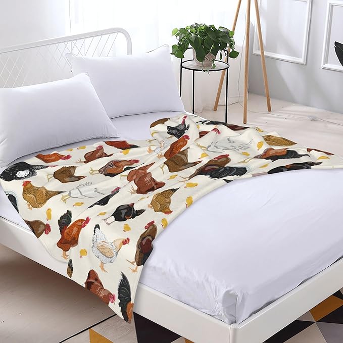 Chicken Soft Throw Blanket Flannel Fleece Blankets Warm Cozy Lightweight Fuzzy Blanket for Bed Sofa Couch Home Decor 60"X50"