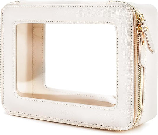 Aveniee Clear Makeup Bag Organizer, Travel Cosmetic Case Skincare Toiletry Bag for Women, Portable Make Up Pouch Car Organizer Bag with Zippers for Essentials(White)