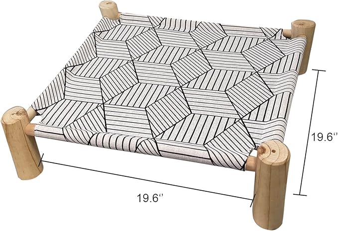 Pozico Cat/Dog Bed Hammock Cat Bed, Wooden Dog Elevated Indoor Outdoor Beds, Raised Cat Cots Furniture Pet Bed Puppy Bed Portable Breathable Mesh Cat Beds for Small Animals-White Diamond