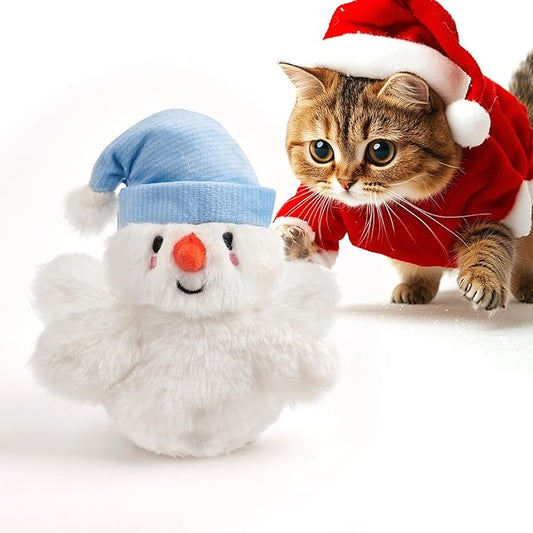 Interactive Christmas Cat Toys, Flapping Snowman Cat Toys, Lifelike Bird Chirp, USB Rechargeable Catnip Toy for Bored Indoor Cats Chase Exercise, 3 Modes