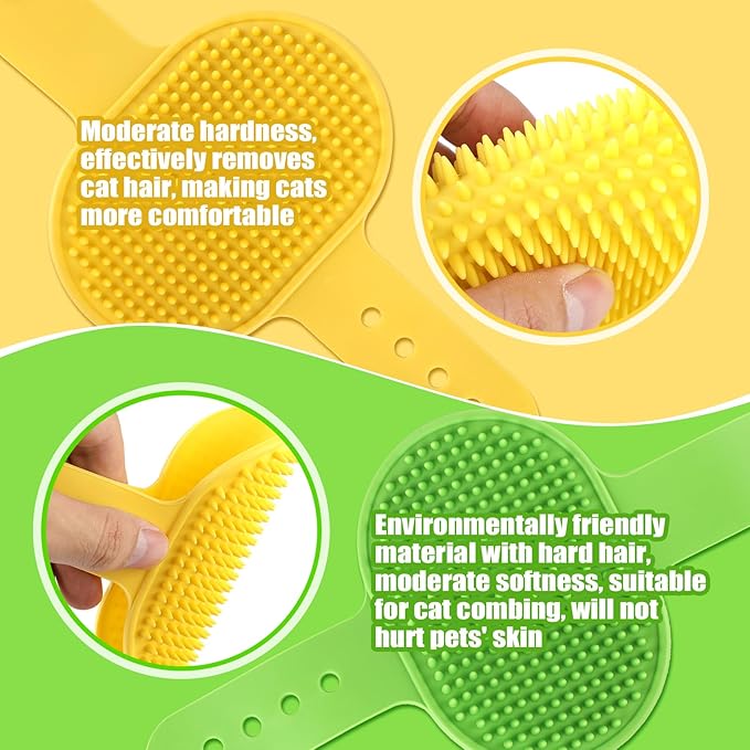 4pcs Cat Self Groomers, Wall Mounted Cat Corner Brush Self Grooming Massage Combs for Pet Cat Face Scratcher Massager Hair Brush for Long Short Fur Cats & Kittens (Green, Yellow)