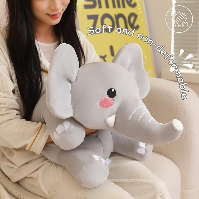 SQEQE Weighted Elephant Plush, Weighted Elephant Stuffed Animal, Cute Plushies Soft Pillow Toy Gift for Kids Adults 23.6 Inch, 3.1 Lbs