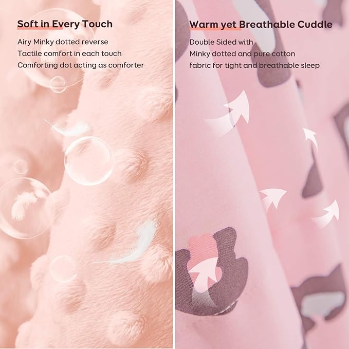 Uttermara Weighted Blanket 3 lbs, Ultra Cozy Minky Fleece and Cotton Sided with Cartoon Patterns, Reversible Heavy Blanket Great for Sleeping, 36x48 inches, Pink Leopard