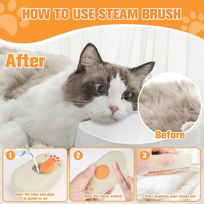 Dog Steam Brush,3 in 1 Cat Steam Brush,Steam Cat Brush,Silicone Massage Grooming Pet Steam Brush for Cats Dogs,Rechargeable Cat Steam Brush for Shedding,Cleaning,Spritz Defur Comb for Cats