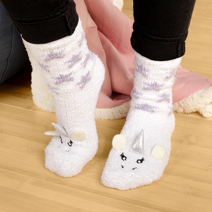 BambooMN Women's Super Soft Warm Microfiber Fuzzy Cozy Unicorn Series Crew Socks