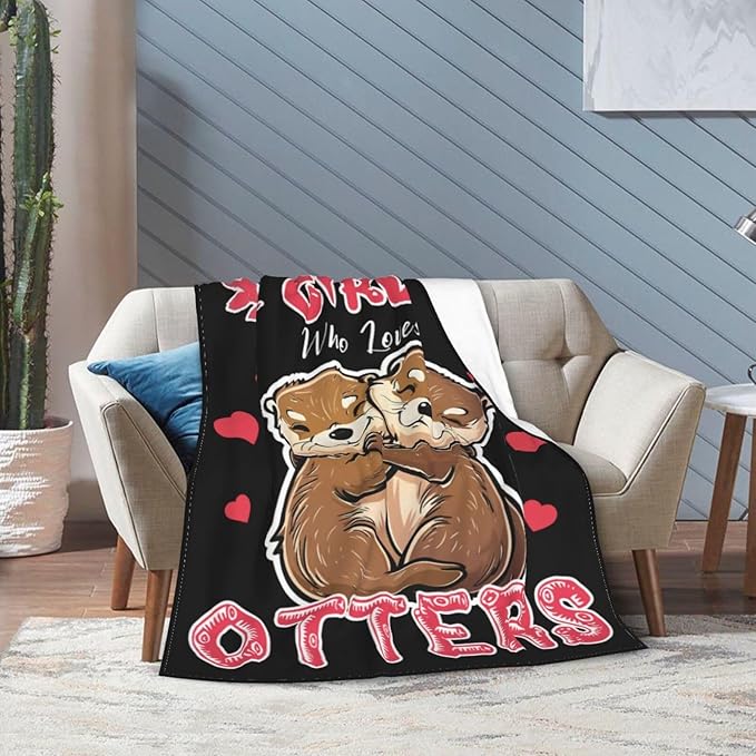 Otters Blanket Cute Otters Throw Blanket Just A Girls Who Loves Otters Decor Stuff Merch Cozy Print Flannel Fleece Soft Plush Fuzzy Warm Lightweight Bedding Otters Gifts for Women Teenager 50"X40"