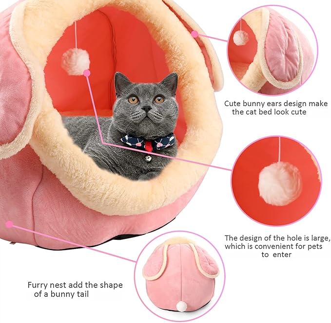 ShellKingdom Cat Bed for Indoor Cats,Cat House Furniture for Pet Kitten Tent Cave,Cute Dog Beds for Puppy Medium Dogs with Removable Washable Soft Cushioned Pillow (Pink)