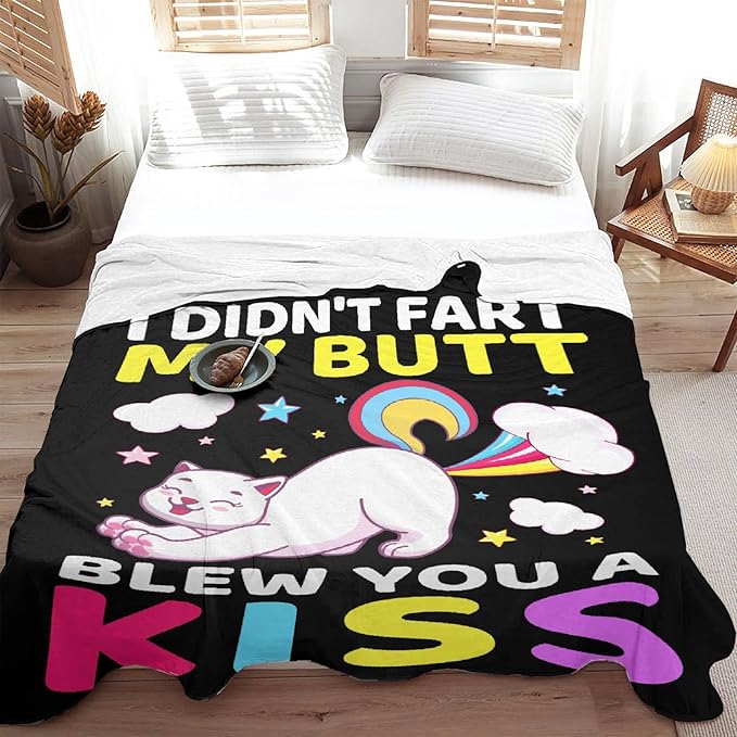 Funny Cat Blanket Gift for Girls Boys- 40x50 Inches Soft Flannel Throws Blankets Funny Gift for Teen Women Men Adult Cute Cat Lover Gifts for Birthday Christmas Halloween Bed Sofa Couch