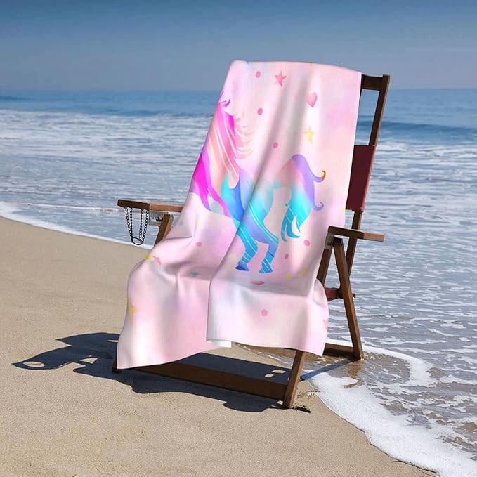 Unicorn Beach Towel for Girls, Personalized Beach Towels for Kids Microfiber Beach Towels Bulk, Cute Beach Towel, Quick Dry Pool Towel 30"x 60"