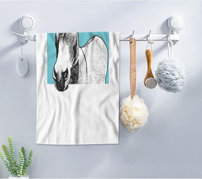 AOYEGO Donkey Towels Portrait of Cute Farm Animal Donkey Head Black White Turquoise Bathroom Kitchen Hand Towels Beach Bath Face Towels for Yoga Swim Golf 15x30 Inch