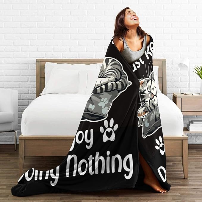 Funny Cats Throw Blanket - Cozy Print Flannel Fleece Soft Plush Fuzzy Warm Lightweight Bedding - Cat Decor Stuff Merch Gifts for Women Men Girls Kids - 50"X40"