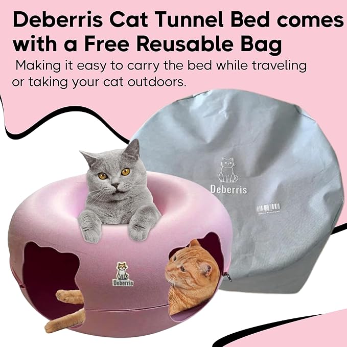 Peekaboo Cat Tunnel Bed-Large, Scratch-Resistant Donut Cave for Indoor Cats Up to 30-45 lbs, Detachable & Washable Design, Perfect Cozy Play & Rest Spot for Cats and Small Dogs (Pink, Large)