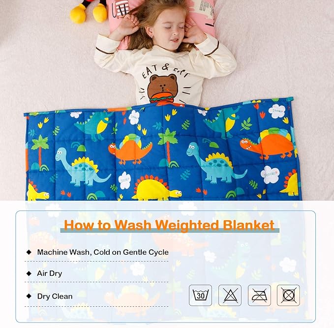 Uttermara Weighted Blanket 5 lbs, Ultra Cozy Minky Fleece and Cotton Sided with Cartoon Patterns, Reversible Heavy Blanket Great for Calming and Sleeping, 36x48 inches, Blue Dinosaur Park